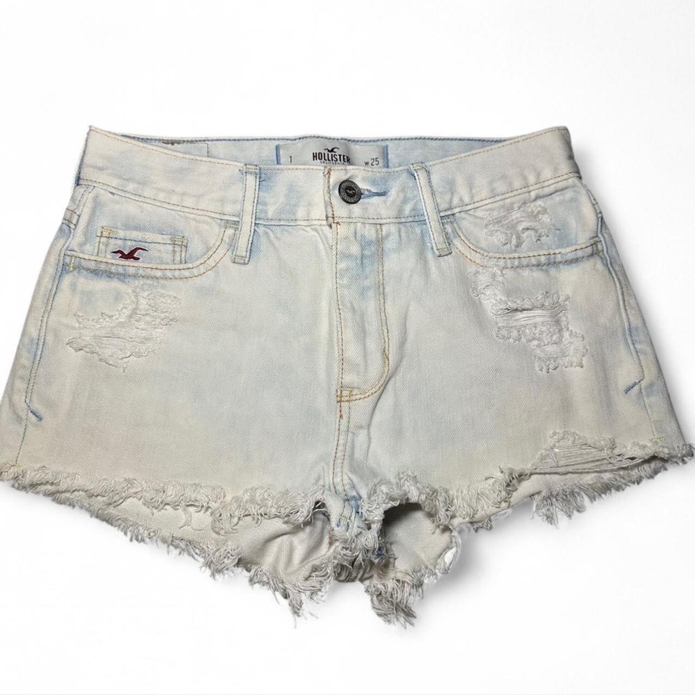 Hollister light wash distressed denim shorts